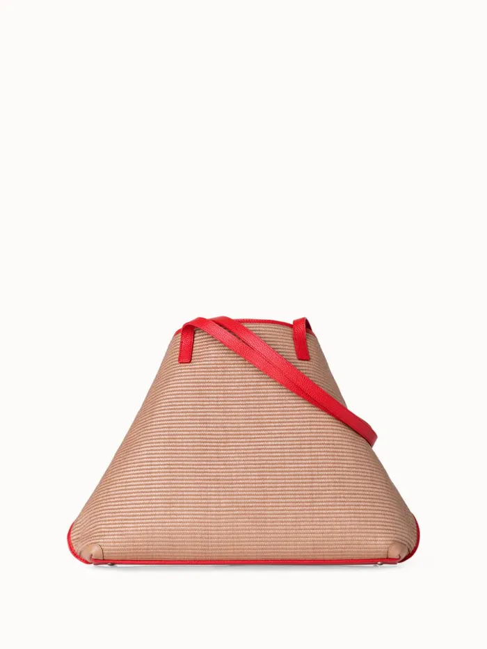 Medium Ai Shoulder Bag In Raffia Camelscarlet Women Akris Shoulder Bags