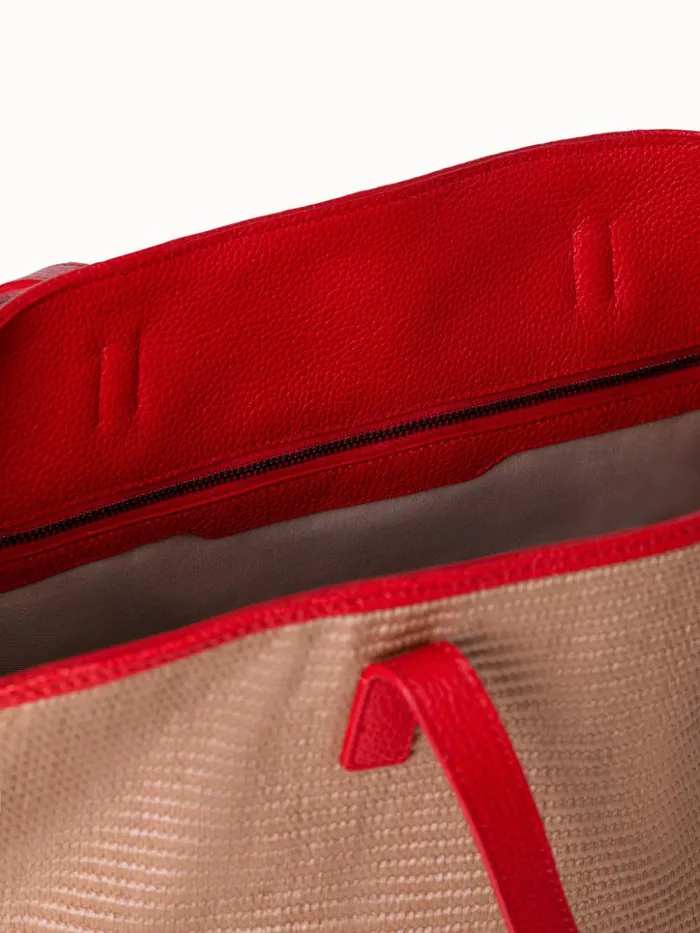 Medium Ai Shoulder Bag In Raffia Camelscarlet Women Akris Shoulder Bags