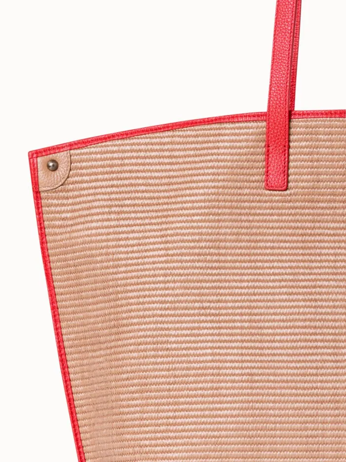 Medium Ai Shoulder Bag In Raffia Camelscarlet Women Akris Shoulder Bags