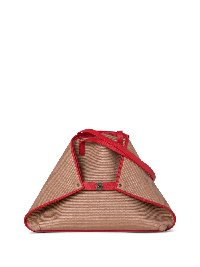 Medium Ai Shoulder Bag In Raffia Camelscarlet Women Akris Shoulder Bags