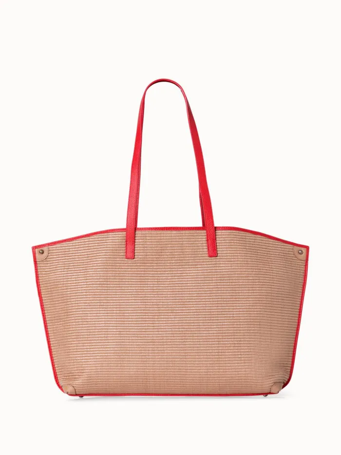 Medium Ai Shoulder Bag In Raffia Camelscarlet Women Akris Shoulder Bags