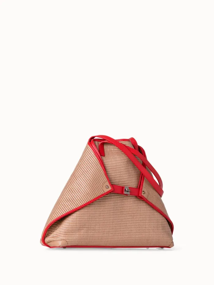 Medium Ai Shoulder Bag In Raffia Camelscarlet Women Akris Shoulder Bags