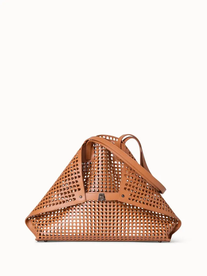 Medium Ai Shoulder Bag In Trapezoid Lasercut Cuoio Women Akris Tote Bags