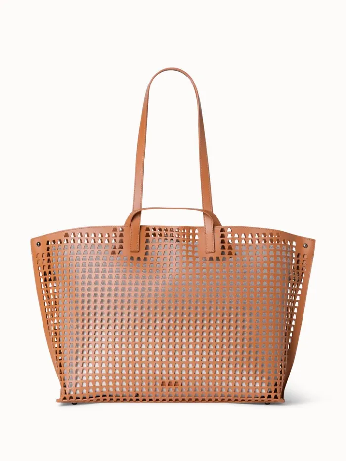 Medium Ai Shoulder Bag In Trapezoid Lasercut Cuoio Women Akris Tote Bags