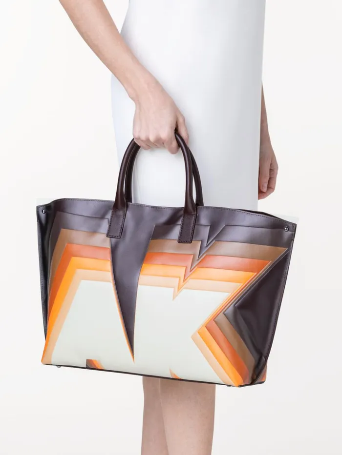 Medium Ai Top Handle Bag In Leather With 3D Superimposed Letters Print Multicolor Women Akris Tote Bags