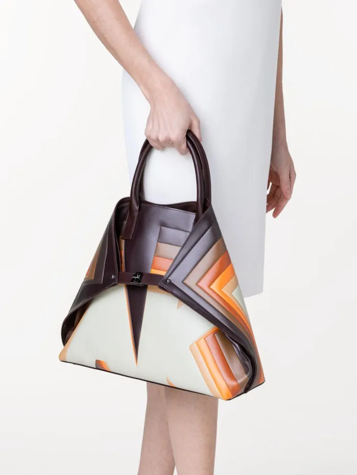 Medium Ai Top Handle Bag In Leather With 3D Superimposed Letters Print Multicolor Women Akris Tote Bags