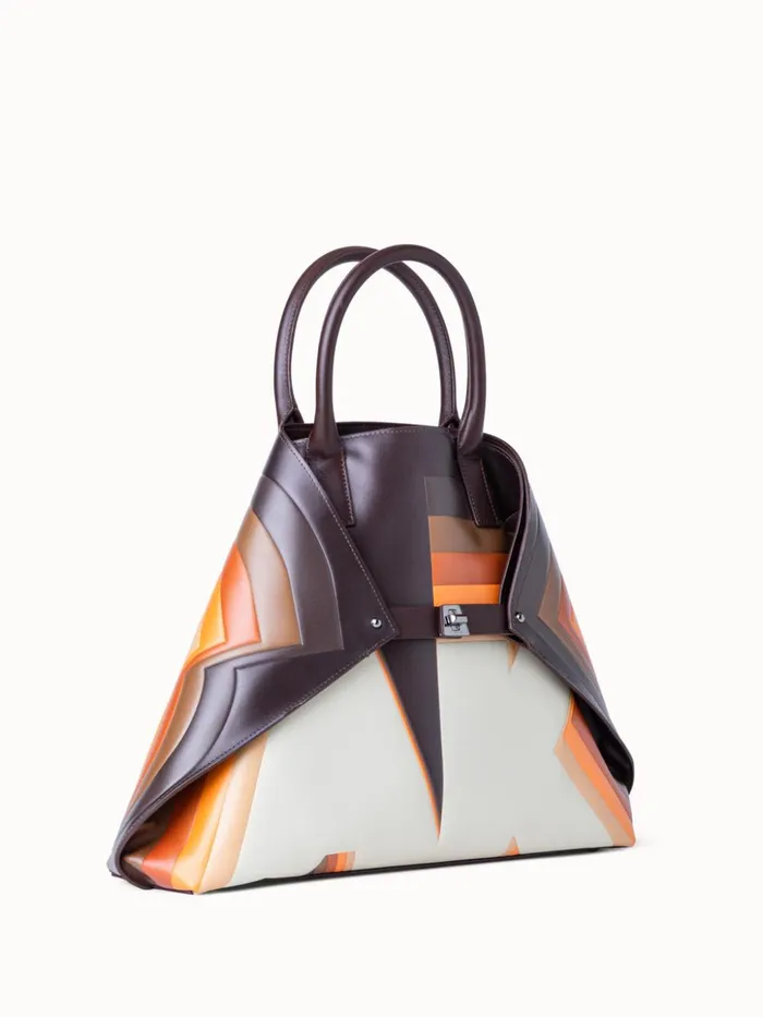 Medium Ai Top Handle Bag In Leather With 3D Superimposed Letters Print Multicolor Women Akris Tote Bags