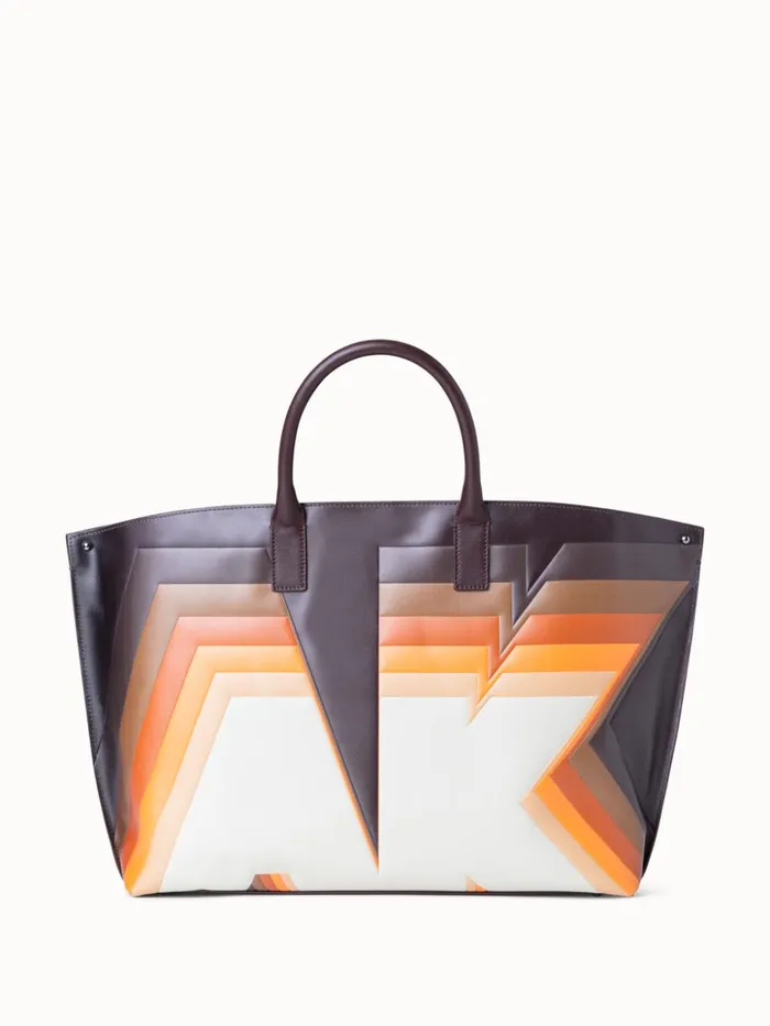 Medium Ai Top Handle Bag In Leather With 3D Superimposed Letters Print Multicolor Women Akris Tote Bags