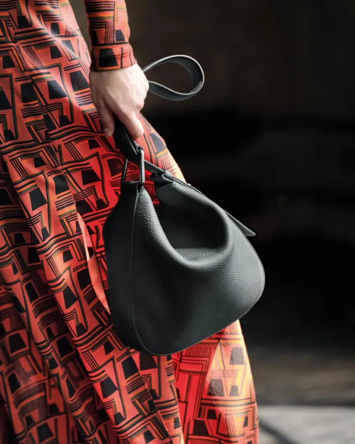 Medium Anna Hobo Bag In Leather Black Women Akris Shoulder Bags