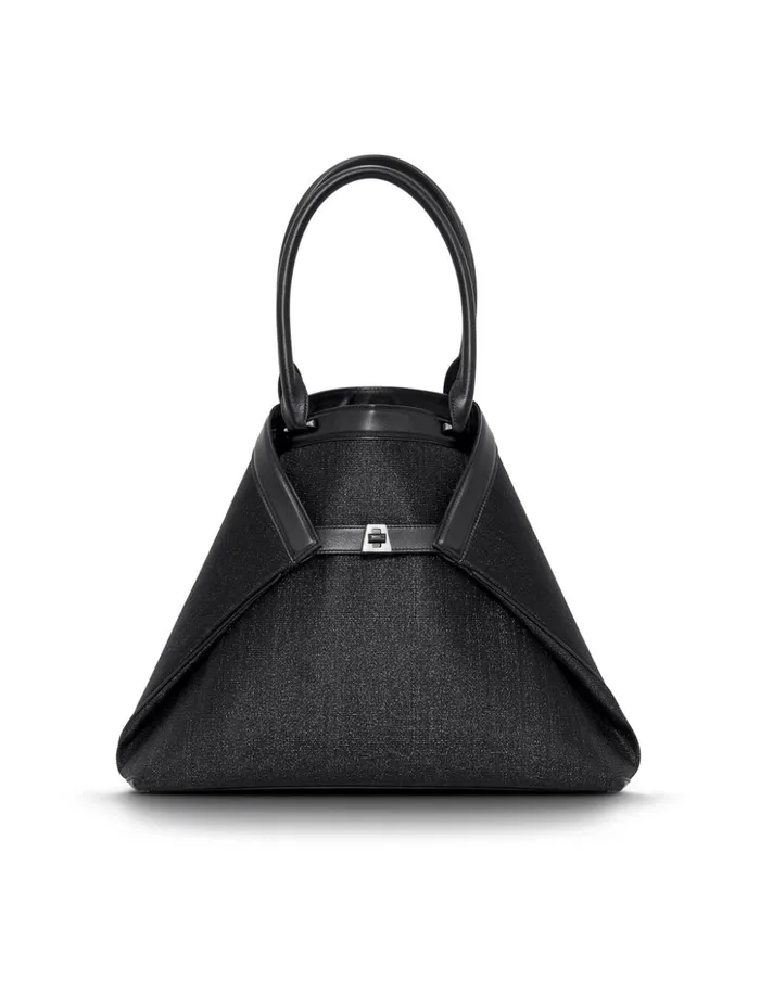 Medium Handbag In Horsehair And Graphite Colored Hardware With Smartphone Pocket Black Metallic Women Akris Tote Bags