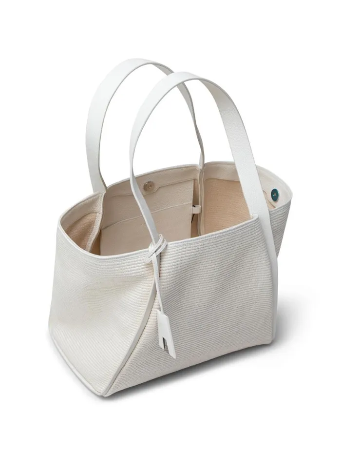 Medium Handbag In Raffia Fabric Cream Women Akris Tote Bags