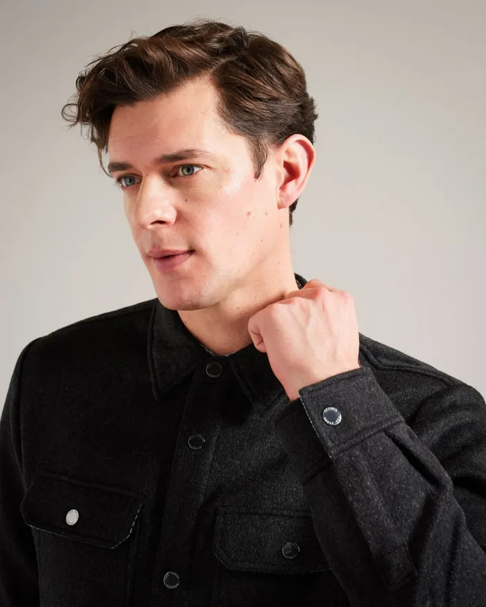 Men ADERBRY 8211 Wool Blend Overshirt Charcoal Ted Baker Shirts