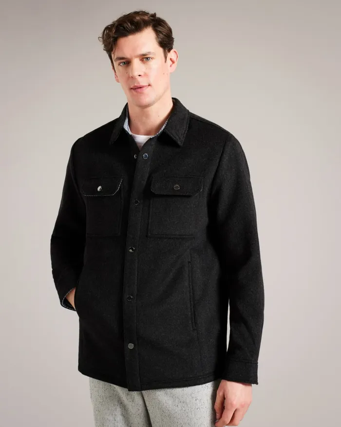 Men ADERBRY 8211 Wool Blend Overshirt Charcoal Ted Baker Shirts