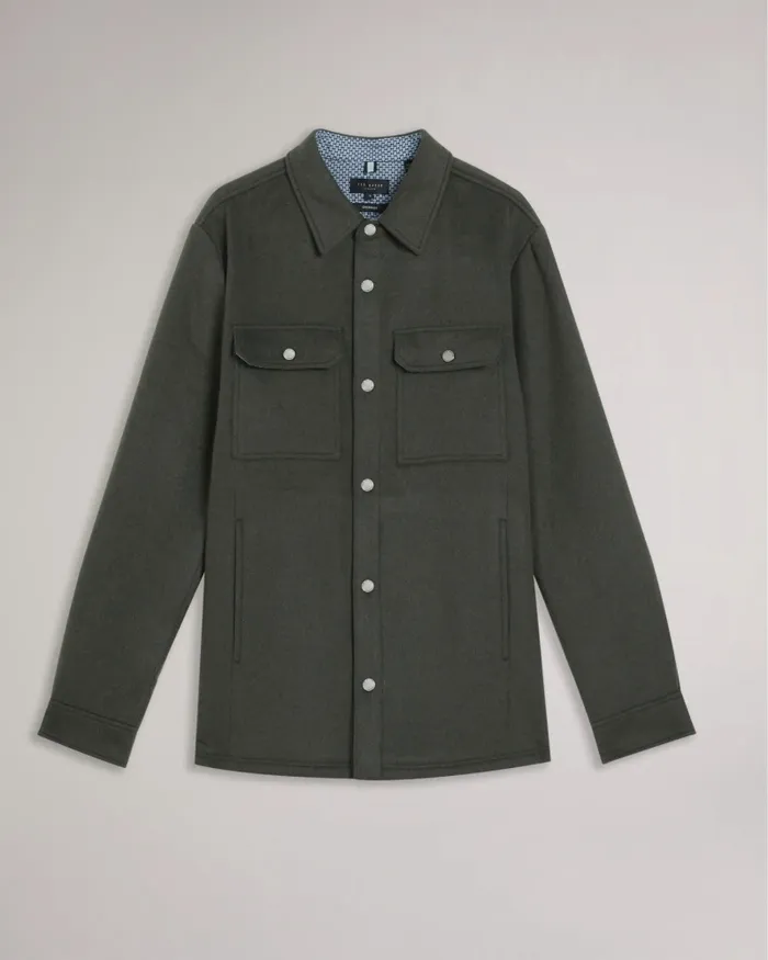 Men ADERBRY 8211 Wool Blend Overshirt Medium Green Ted Baker Shirts