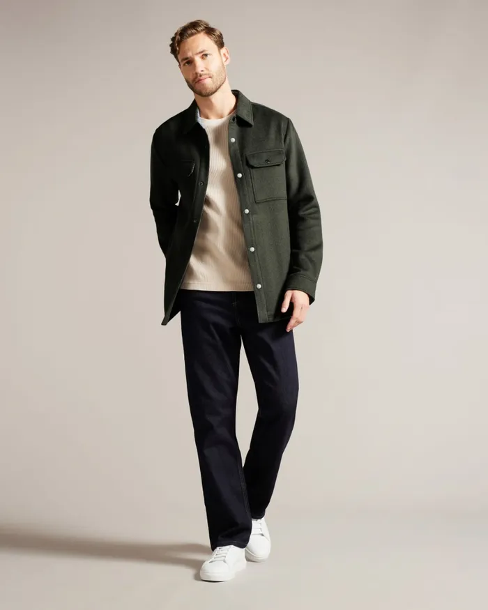 Men ADERBRY 8211 Wool Blend Overshirt Medium Green Ted Baker Shirts Men ADERBRY 8211 Wool Blend Overshirt Medium Green Ted Baker Shirts
