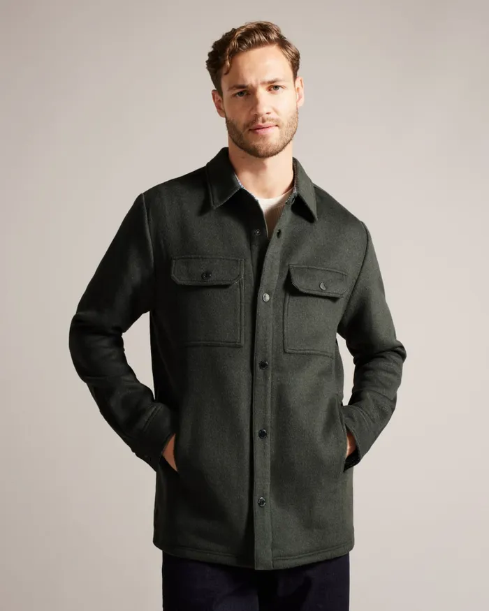 Men ADERBRY 8211 Wool Blend Overshirt Medium Green Ted Baker Shirts Men ADERBRY 8211 Wool Blend Overshirt Medium Green Ted Baker Shirts