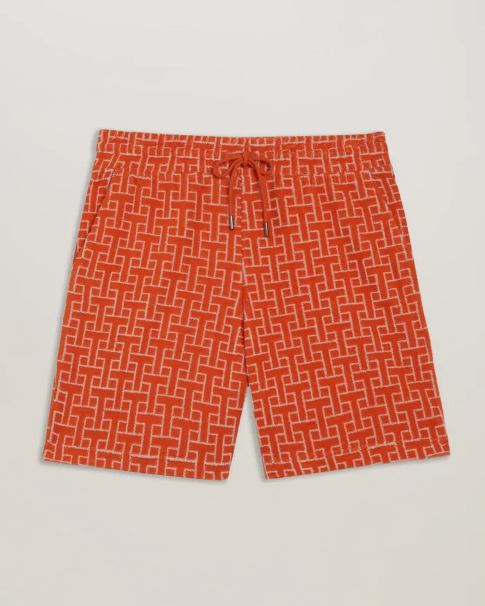 Men AINBOW 8211 Printed Towelling Jersey Shorts Bright Orange Ted Baker Shorts