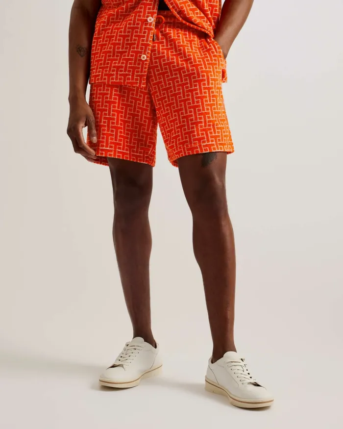 Men AINBOW 8211 Printed Towelling Jersey Shorts Bright Orange Ted Baker Shorts Men AINBOW 8211 Printed Towelling Jersey Shorts Bright Orange Ted Baker Shorts
