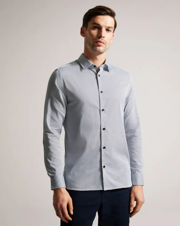 Men ALHAM 8211 Long Sleeve Geometric Print Shirt Navy Ted Baker Shirts Men ALHAM 8211 Long Sleeve Geometric Print Shirt Navy Ted Baker Shirts