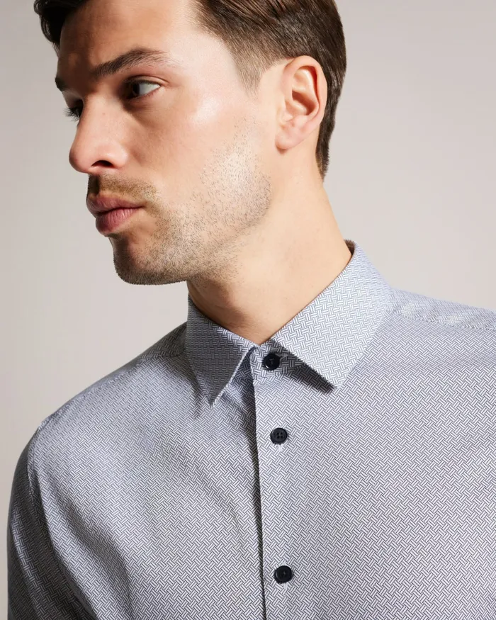 Men ALHAM 8211 Long Sleeve Geometric Print Shirt Navy Ted Baker Shirts Men ALHAM 8211 Long Sleeve Geometric Print Shirt Navy Ted Baker Shirts