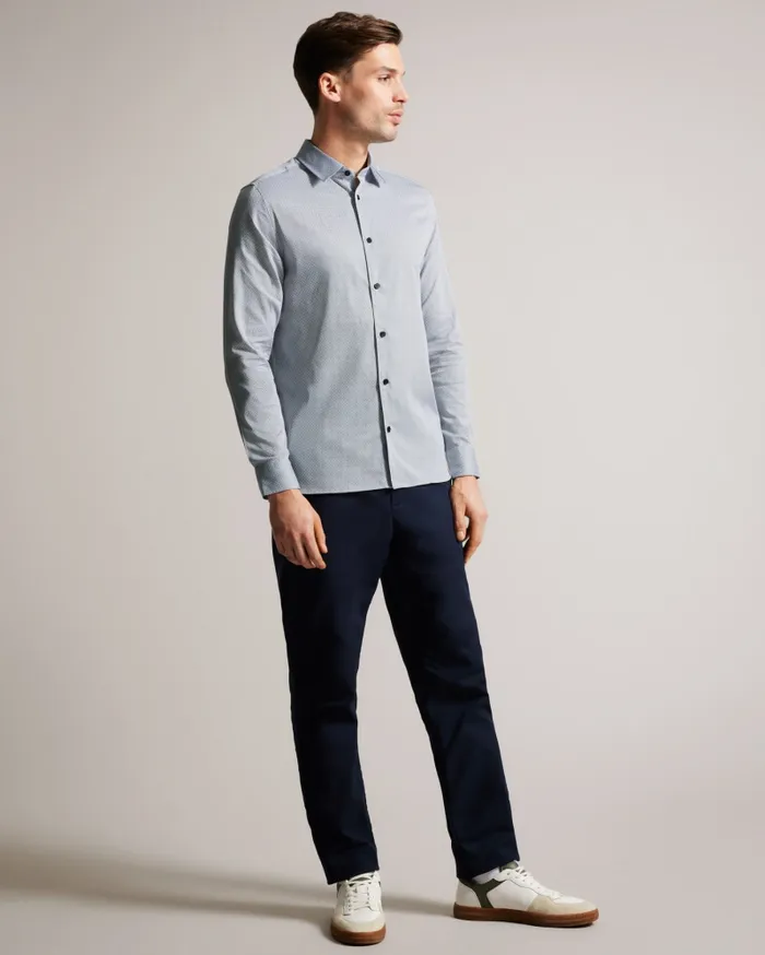 Men ALHAM 8211 Long Sleeve Geometric Print Shirt Navy Ted Baker Shirts Men ALHAM 8211 Long Sleeve Geometric Print Shirt Navy Ted Baker Shirts