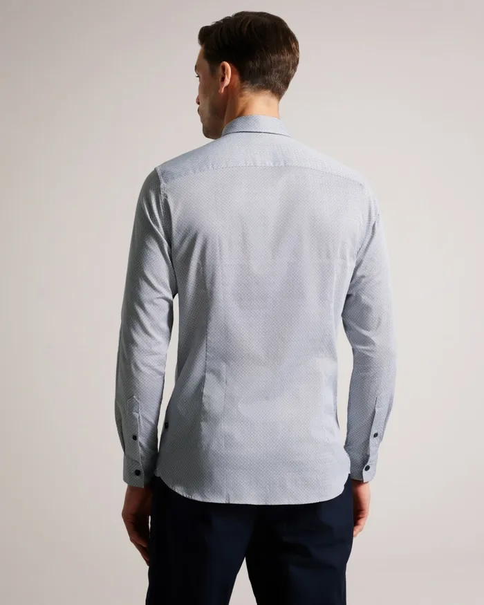 Men ALHAM 8211 Long Sleeve Geometric Print Shirt Navy Ted Baker Shirts Men ALHAM 8211 Long Sleeve Geometric Print Shirt Navy Ted Baker Shirts