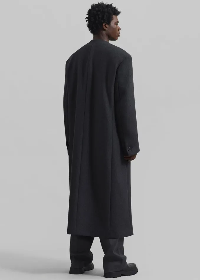 Men Alistar Collarless Wool Coat 8211 Dark Grey Melange The Frankie Shop Outerwear
