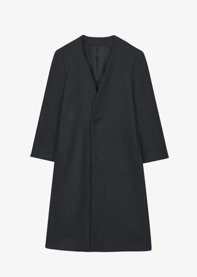 Men Alistar Collarless Wool Coat 8211 Dark Grey Melange The Frankie Shop Outerwear