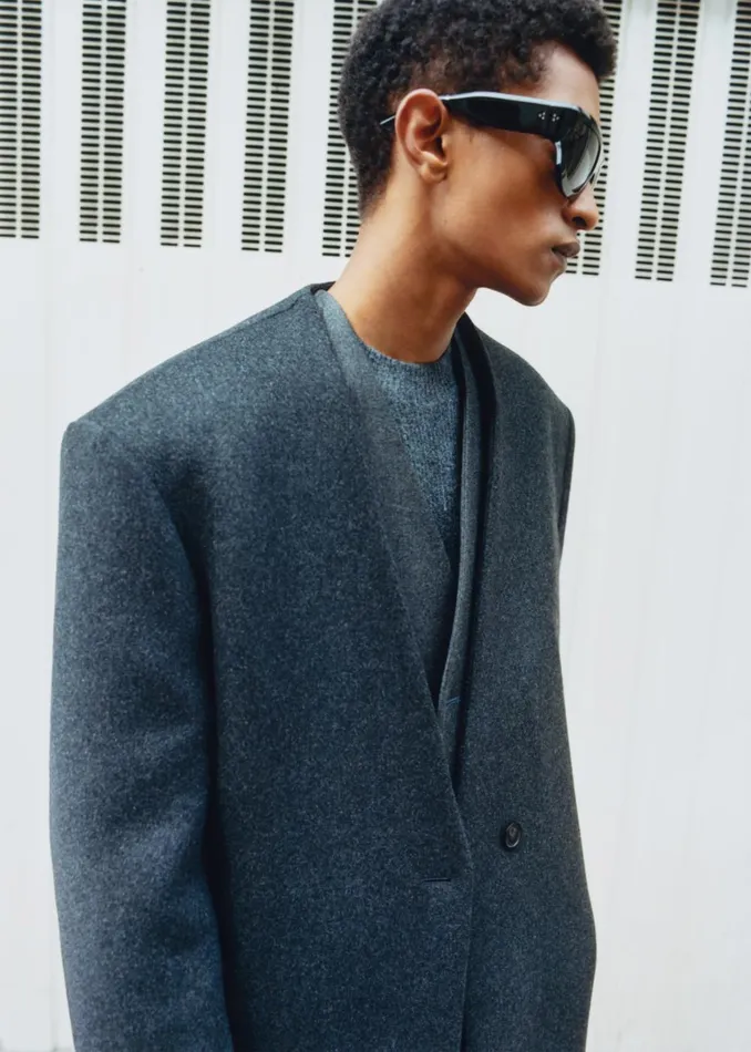 Men Alistar Collarless Wool Coat 8211 Dark Grey Melange The Frankie Shop Outerwear