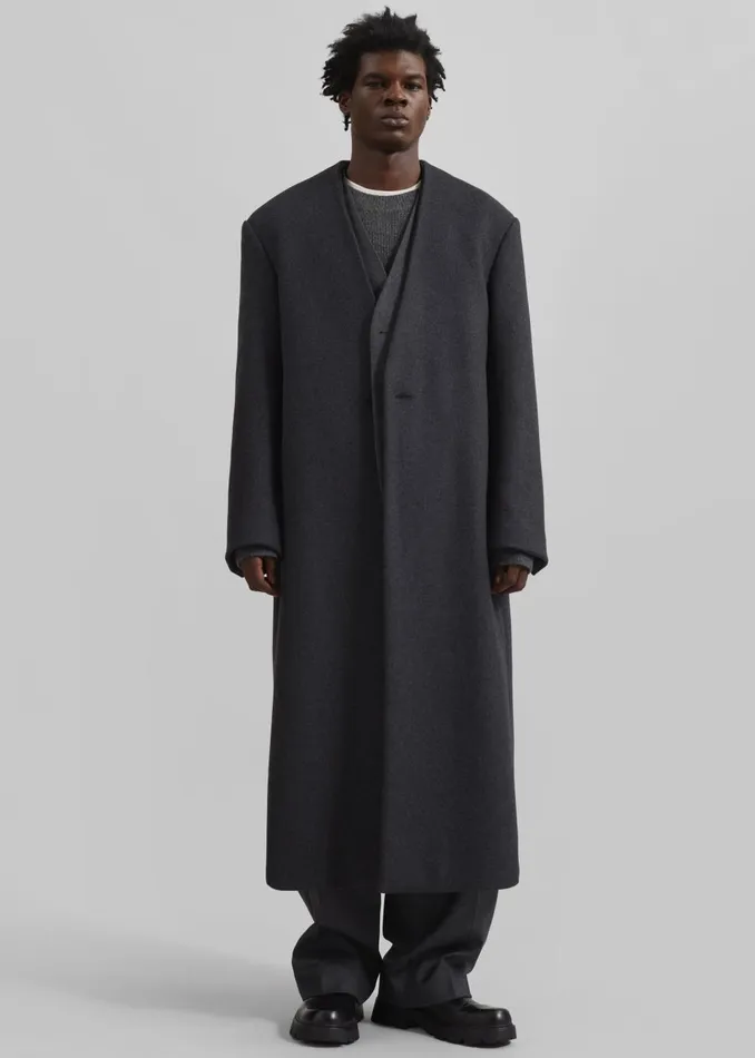 Men Alistar Collarless Wool Coat 8211 Dark Grey Melange The Frankie Shop Outerwear