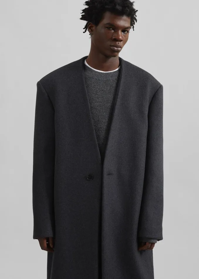 Men Alistar Collarless Wool Coat 8211 Dark Grey Melange The Frankie Shop Outerwear