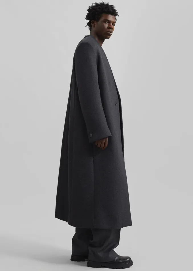 Men Alistar Collarless Wool Coat 8211 Dark Grey Melange The Frankie Shop Outerwear