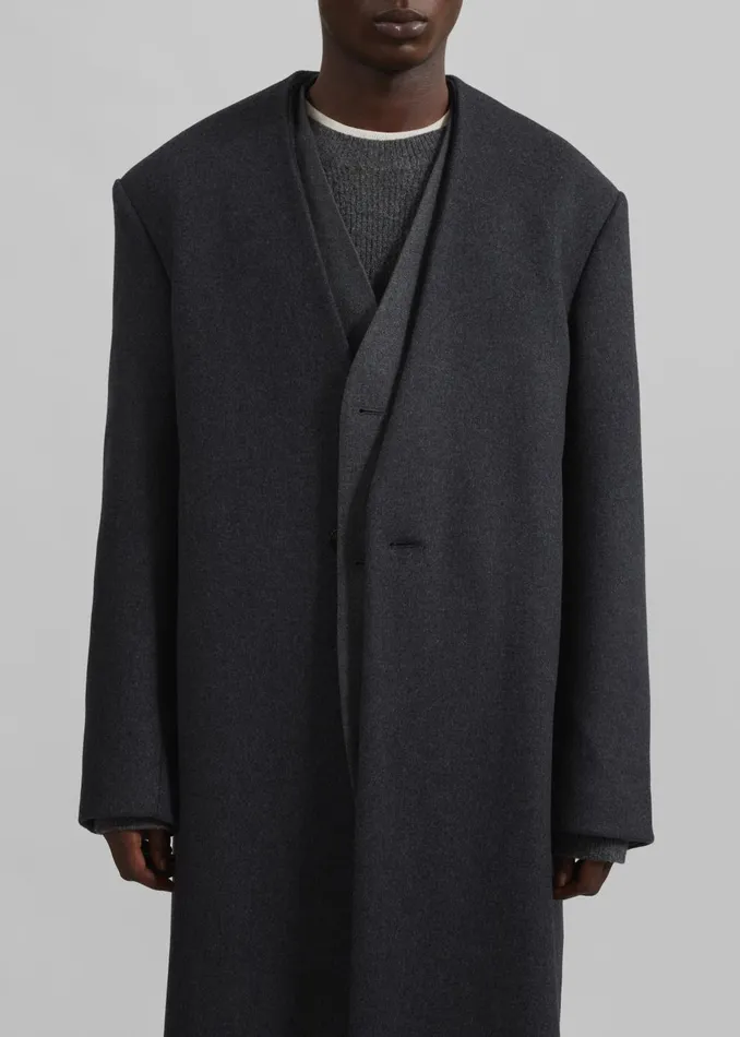 Men Alistar Collarless Wool Coat 8211 Dark Grey Melange The Frankie Shop Outerwear