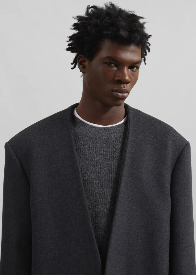 Men Alistar Collarless Wool Coat 8211 Dark Grey Melange The Frankie Shop Outerwear