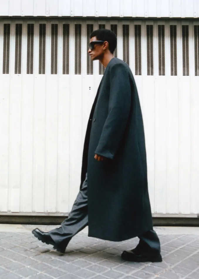 Men Alistar Collarless Wool Coat 8211 Dark Grey Melange The Frankie Shop Outerwear