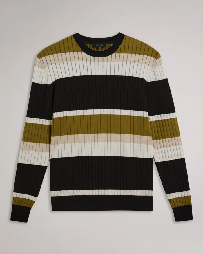 Men ARRAY 8211 Long Sleeve Regular Fit Striped Jumper Natural Ted Baker Jumpers and Knitwear