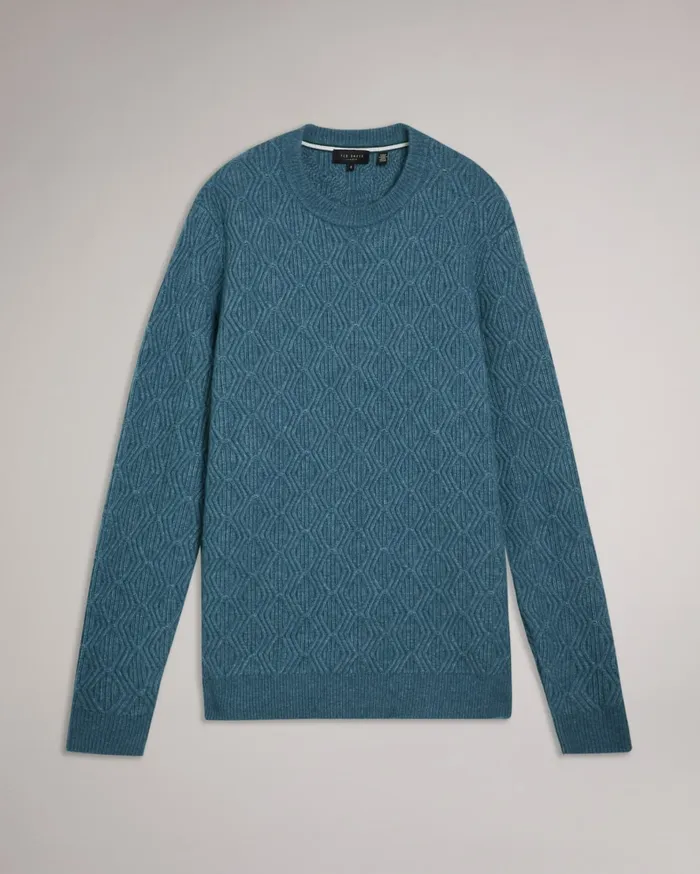 Men ATCHET 8211 Wool Blend Cable Knit Jumper Tealblue Ted Baker Jumpers and Knitwear