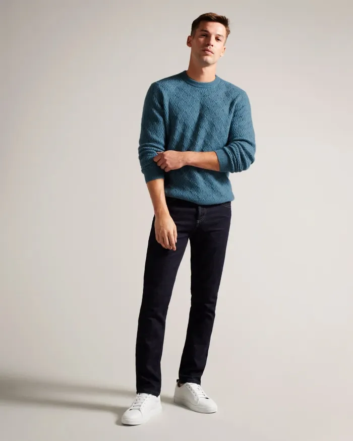 Men ATCHET 8211 Wool Blend Cable Knit Jumper Tealblue Ted Baker Jumpers and Knitwear
