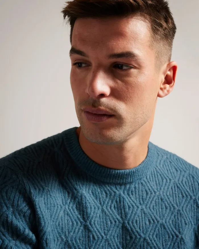 Men ATCHET 8211 Wool Blend Cable Knit Jumper Tealblue Ted Baker Jumpers and Knitwear