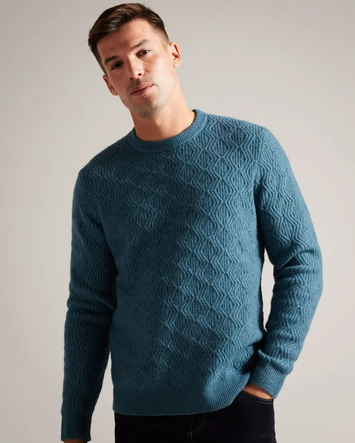 Men ATCHET 8211 Wool Blend Cable Knit Jumper Tealblue Ted Baker Jumpers and Knitwear