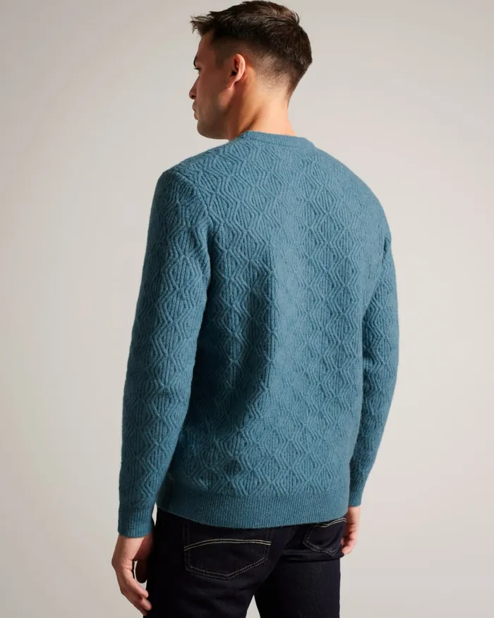 Men ATCHET 8211 Wool Blend Cable Knit Jumper Tealblue Ted Baker Jumpers and Knitwear