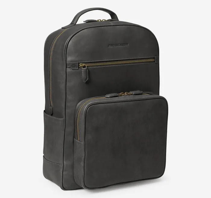 Men Backpacks and Briefcases Johnston and Murphy Rhodes Backpack Black Full Grain