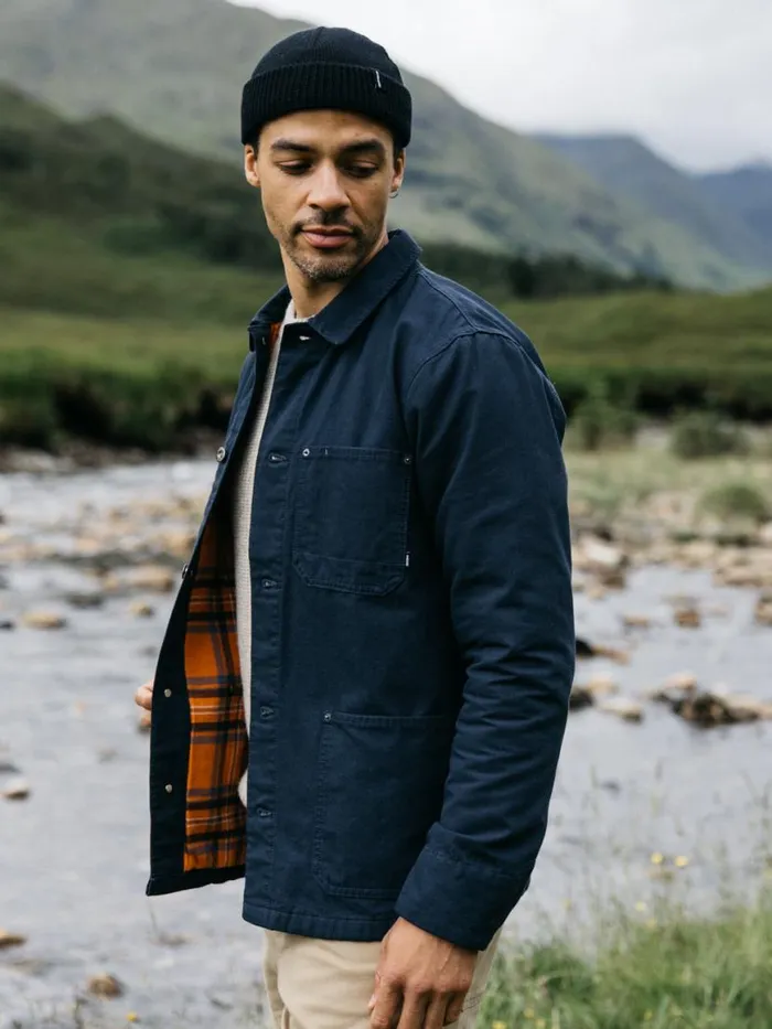 Men Basset Flannel Lined Jacket Navy Finisterre Shirts