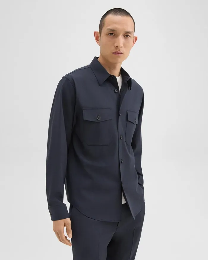 Men Blazers Jackets Theory Garvin Shirt Jacket In Stretch Wool Navy