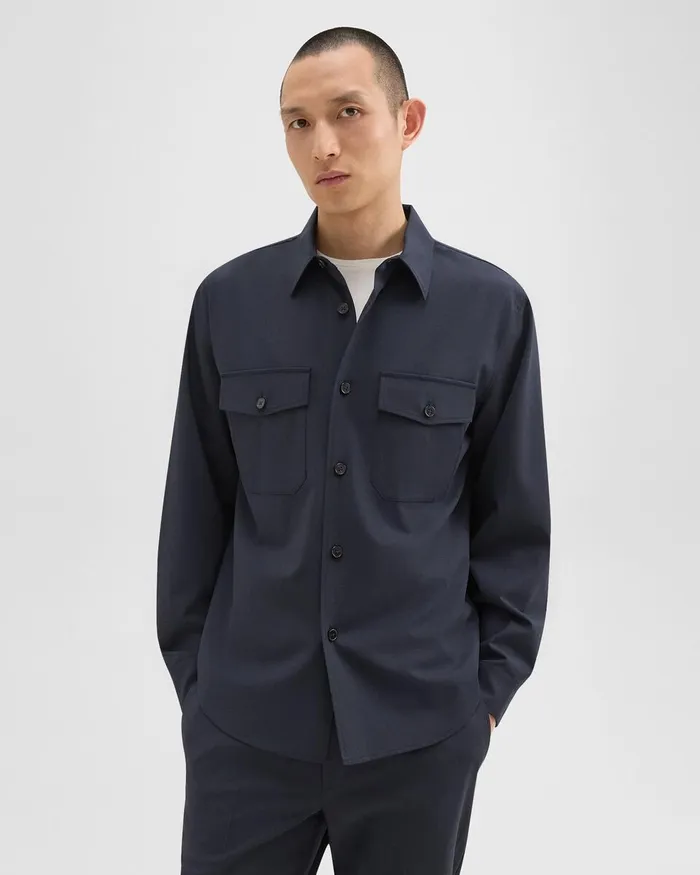 Men Blazers Jackets Theory Garvin Shirt Jacket In Stretch Wool Navy