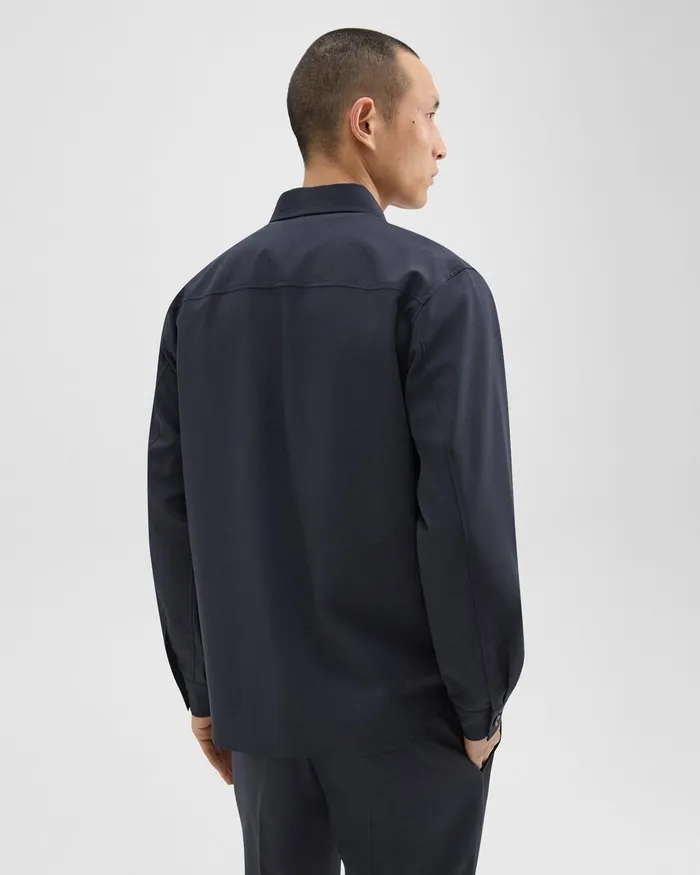 Men Blazers Jackets Theory Garvin Shirt Jacket In Stretch Wool Navy