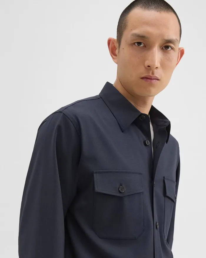 Men Blazers Jackets Theory Garvin Shirt Jacket In Stretch Wool Navy