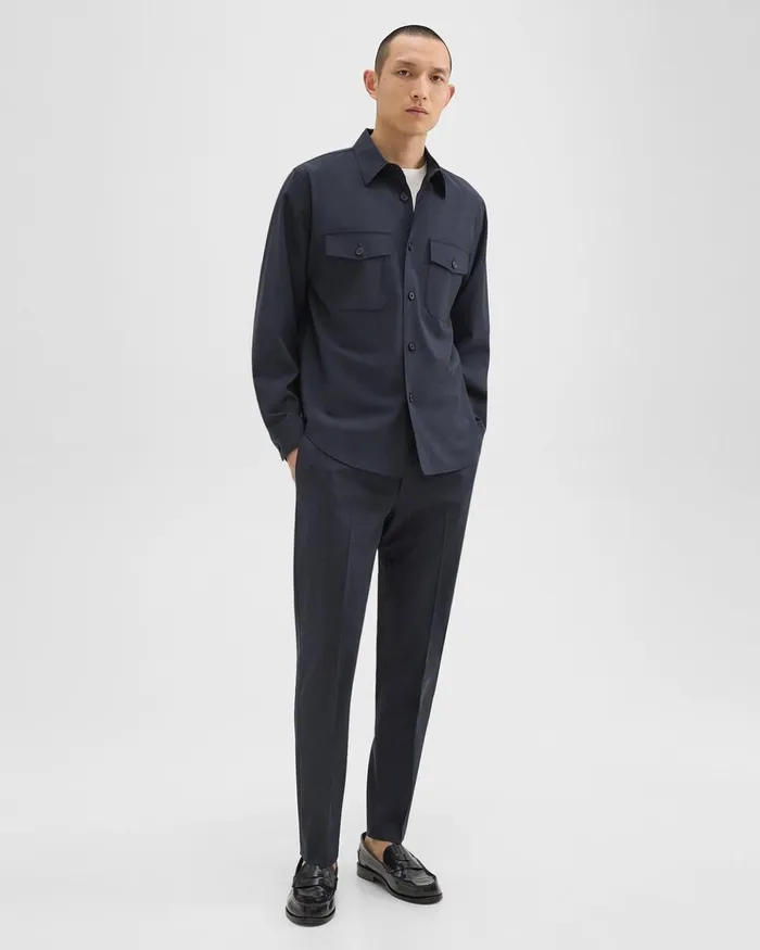 Men Blazers Jackets Theory Garvin Shirt Jacket In Stretch Wool Navy