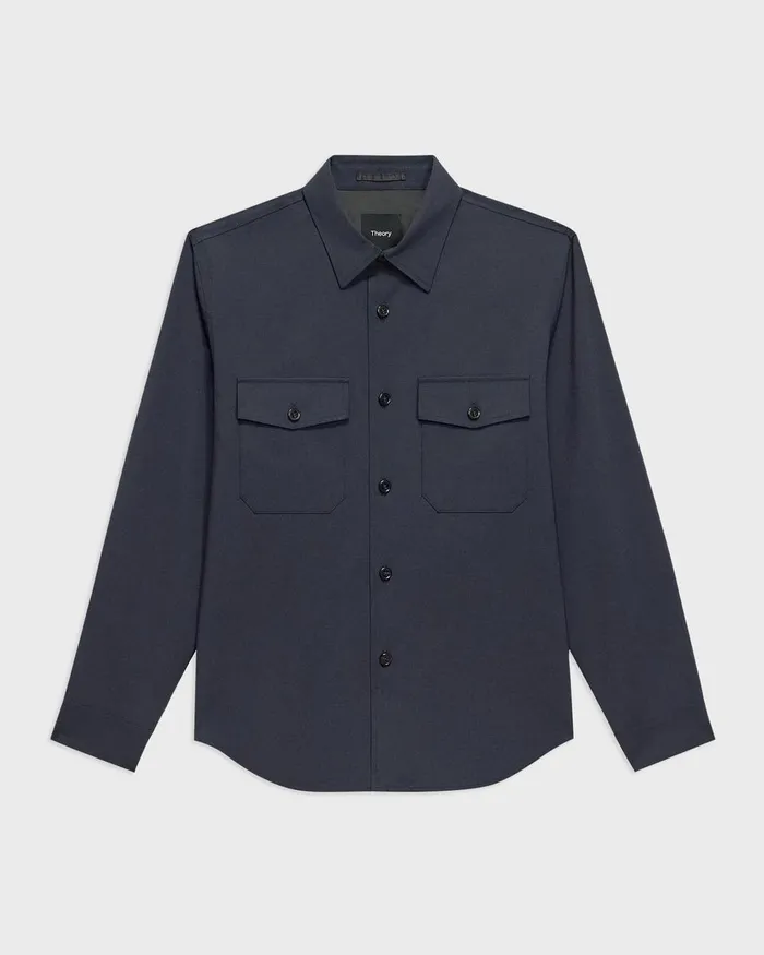Men Blazers Jackets Theory Garvin Shirt Jacket In Stretch Wool Navy