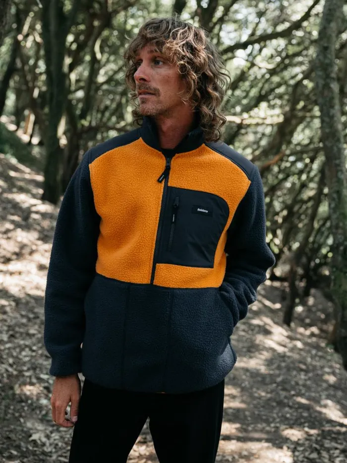 Men Bolster 14 Zip Fleece Navyharvest Gold Finisterre Fleece